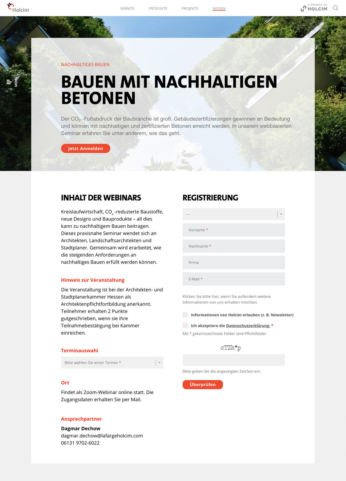 Holcim Landing Page Form construit avec JUNE Webinar Inscription