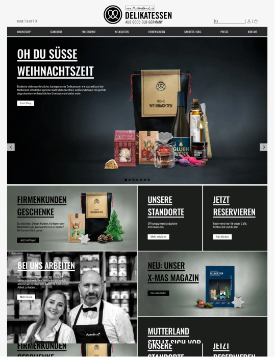 Mutterland Delikatessen Client de JUNE Online Marketing Cloud Site Internet Page d'accueil Boutique en ligne