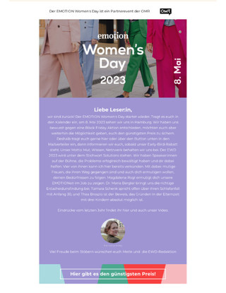 Emotion Verlag Client de JUNE Online Marketing Cloud pour les e-mails et les newsletters avec des articles de blog et des chroniques sur le Womensday