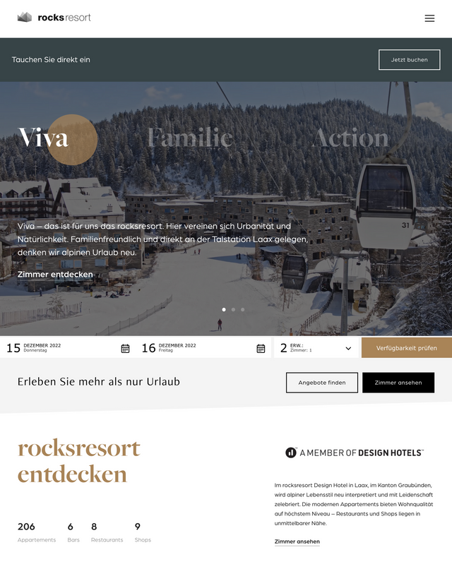 Rocks Resort Suisse Client de JUNE Online Marketing Cloud pour les sites web et les landing pages et la page d'accueil