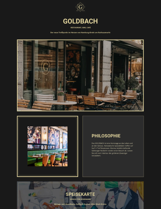 Restaurant Goldbach dans le centre-ville de Hambourg Client de JUNE Online Marketing Cloud pour les sites web et les landing pages