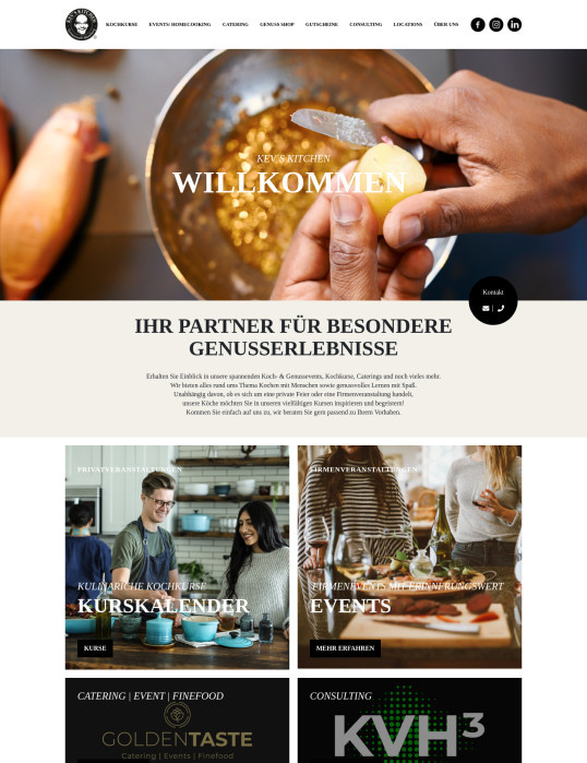Kevs Kitchen Client de JUNE Online Marketing Cloud pour les sites web et les pages d'atterrissage Cours de cuisine Cuisine de studio Événements