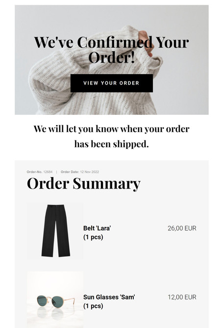 E-mail automatisé Service Mail Confirmation de commande Confirmation d'expédition E-mail marketing JUNE App